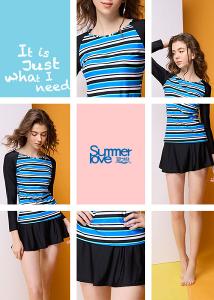 【Summer Love 夏之戀】加大碼長袖衝浪裝二件式(褲連裙)-S23724