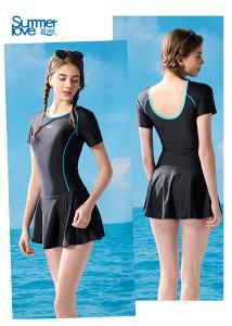 【Summer Love 夏之戀】大女短袖連身帶裙泳衣S23718