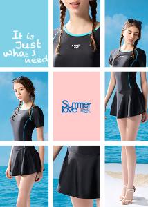 【Summer Love 夏之戀】大女短袖連身帶裙泳衣S23718