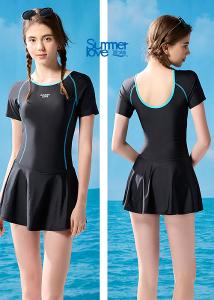 【Summer Love 夏之戀】大女短袖連身帶裙泳衣S23718