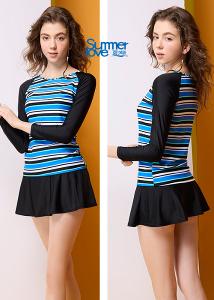 【Summer Love 夏之戀】加大碼長袖衝浪裝二件式(褲連裙)-S23724