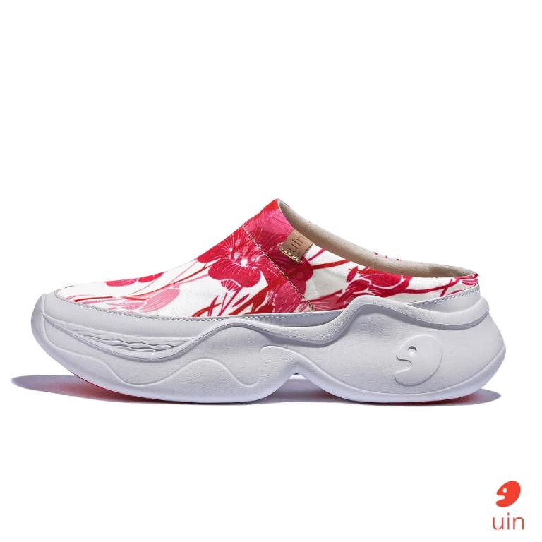 uin 西班牙原創設計 女鞋 厚底鞋 懶人鞋 半拖鞋 半包鞋 帕爾瑪6亞麻花開彩繪休閒鞋W1480887