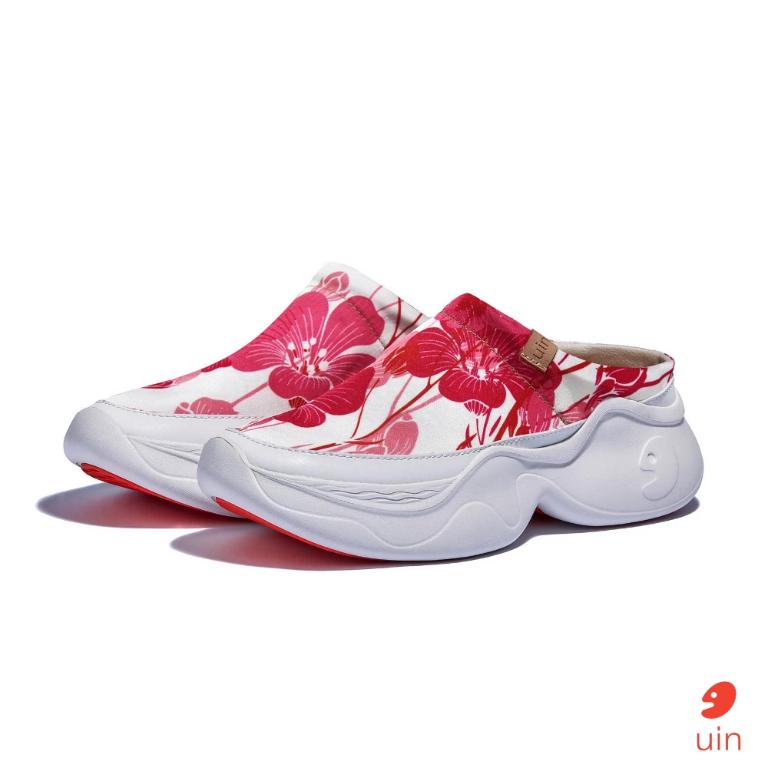 uin 西班牙原創設計 女鞋 厚底鞋 懶人鞋 半拖鞋 半包鞋 帕爾瑪6亞麻花開彩繪休閒鞋W1480887