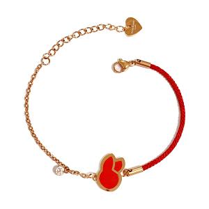 PETER RABBIT 比得兔 手鍊-紅繩喜兔(316L醫療鋼 玫瑰金 SWAROVSKI鑽)