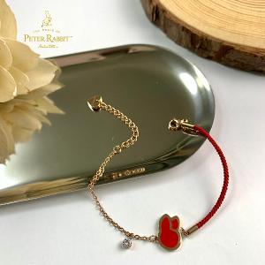 PETER RABBIT 比得兔 手鍊-紅繩喜兔(316L醫療鋼 玫瑰金 SWAROVSKI鑽)