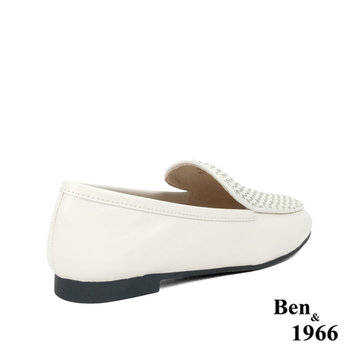 Ben&1966高級頭層牛皮質感編織樂福鞋-米白(236023)