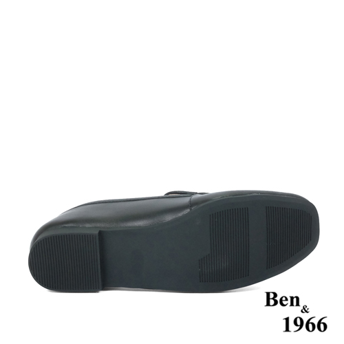 Ben&1966高級頭層牛皮質感編織樂福鞋-黑(236021)