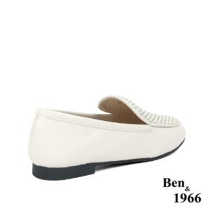 Ben&1966高級頭層牛皮質感編織樂福鞋-米白(236023)