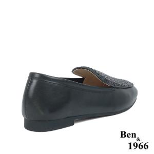 Ben&1966高級頭層牛皮質感編織樂福鞋-黑(236021)