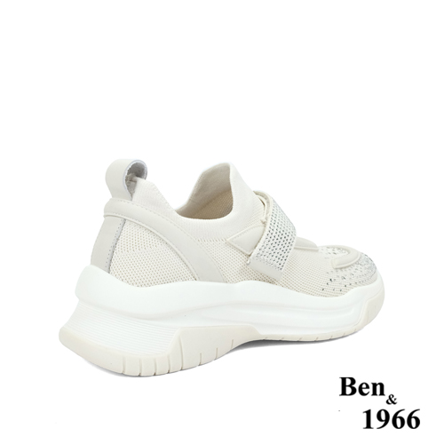 Ben&1966流行燙鑽飛織布厚底休閒鞋-米白(236212)