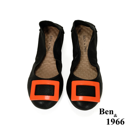 Ben&1966高級頭層水染羊皮經典方釦折疊鞋-黑(1360441)