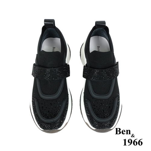 Ben&1966流行燙鑽飛織布厚底休閒鞋-黑(236211)