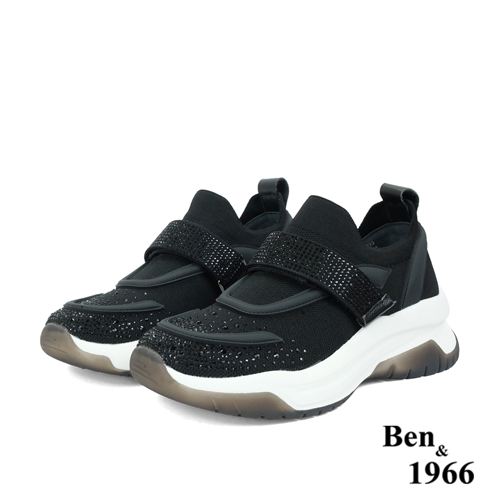 Ben&1966流行燙鑽飛織布厚底休閒鞋-黑(236211)