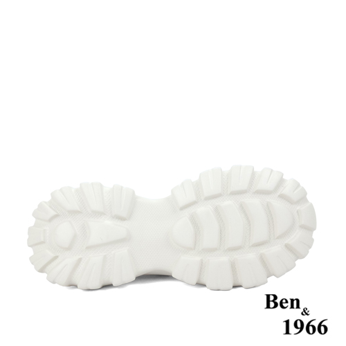 Ben&1966時髦燙鑽飛織布閃亮綁帶厚底休閒鞋-米白(236222)