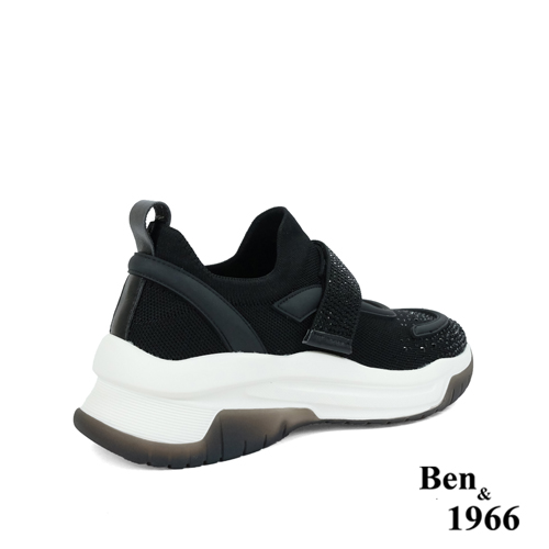 Ben&1966流行燙鑽飛織布厚底休閒鞋-黑(236211)