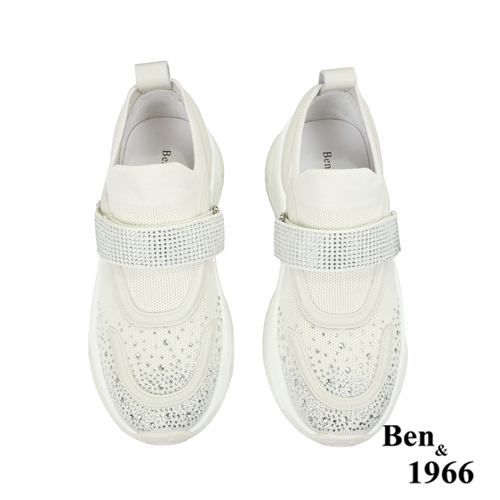 Ben&1966流行燙鑽飛織布厚底休閒鞋-米白(236212)