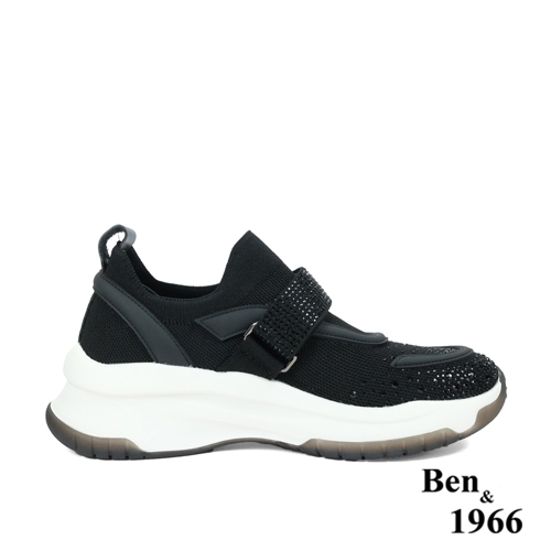 Ben&1966流行燙鑽飛織布厚底休閒鞋-黑(236211)