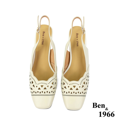 Ben&1966高級頭層牛皮時尚沖孔高跟鞋-米白(236252)