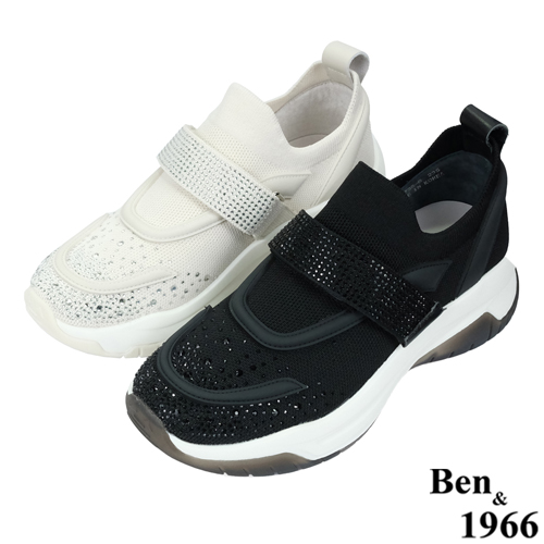 Ben&1966流行燙鑽飛織布厚底休閒鞋-黑(236211)