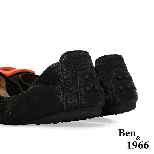 Ben&1966高級頭層水染羊皮經典方釦折疊鞋-黑(1360441)