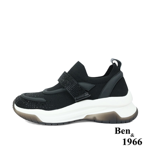 Ben&1966流行燙鑽飛織布厚底休閒鞋-黑(236211)