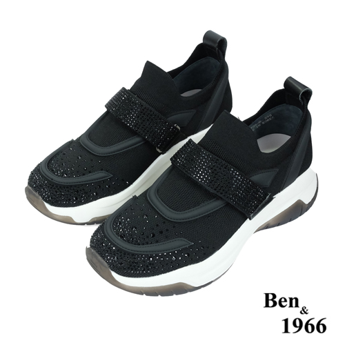 Ben&1966流行燙鑽飛織布厚底休閒鞋-黑(236211)
