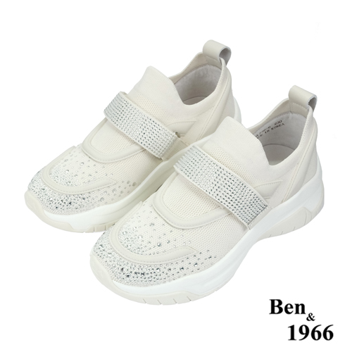 Ben&1966流行燙鑽飛織布厚底休閒鞋-米白(236212)