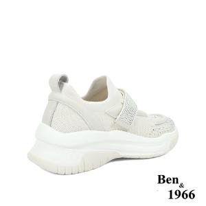 Ben&1966流行燙鑽飛織布厚底休閒鞋-米白(236212)