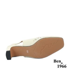 Ben&1966高級頭層牛皮時尚沖孔高跟鞋-米白(236252)