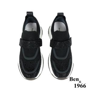 Ben&1966流行燙鑽飛織布厚底休閒鞋-黑(236211)