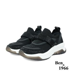 Ben&1966流行燙鑽飛織布厚底休閒鞋-黑(236211)