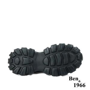 Ben&1966時髦燙鑽飛織布閃亮綁帶厚底休閒鞋-黑(236221)