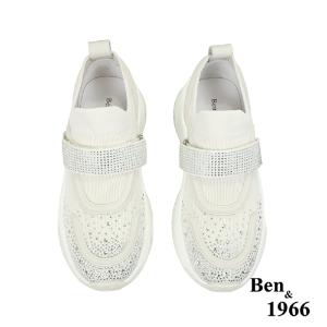 Ben&1966流行燙鑽飛織布厚底休閒鞋-米白(236212)