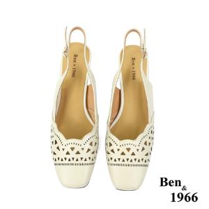 Ben&1966高級頭層牛皮時尚沖孔高跟鞋-米白(236252)