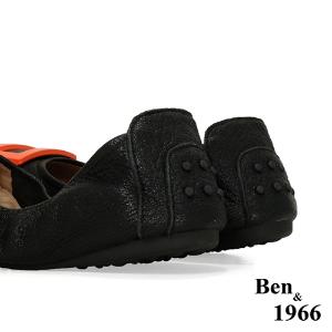 Ben&1966高級頭層水染羊皮經典方釦折疊鞋-黑(1360441)