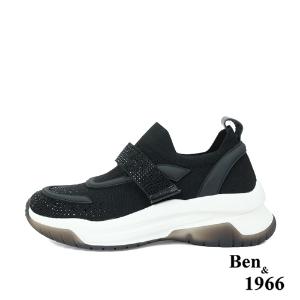 Ben&1966流行燙鑽飛織布厚底休閒鞋-黑(236211)