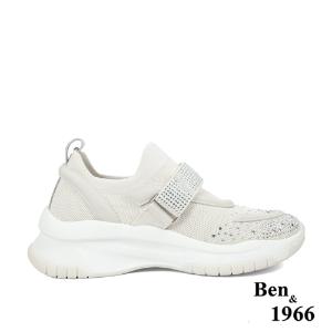 Ben&1966流行燙鑽飛織布厚底休閒鞋-米白(236212)
