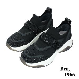 Ben&1966流行燙鑽飛織布厚底休閒鞋-黑(236211)
