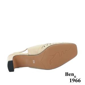 Ben&1966高級頭層牛皮時尚沖孔高跟鞋-奶茶杏(236251)