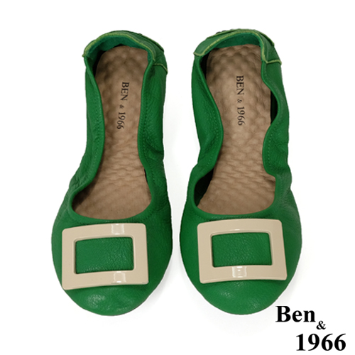 Ben&1966高級頭層水染羊皮經典方釦折疊鞋-綠(1360443)