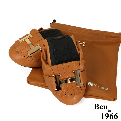 Ben&1966流行H釦水染羊皮摺疊鞋-棕(1560033)