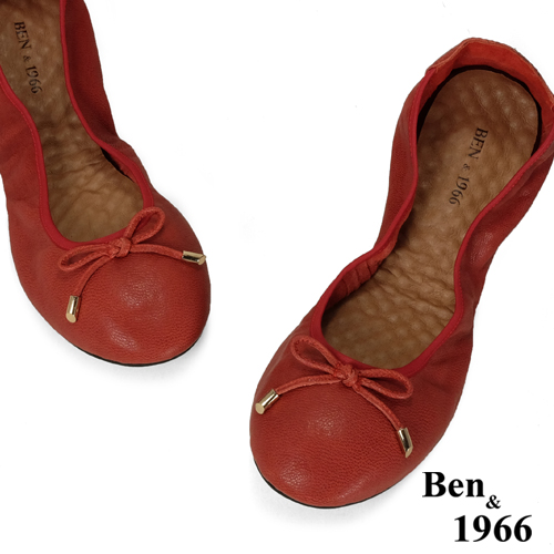 Ben&1966經典舒適植鞣羊皮摺疊鞋-紅(1580113)