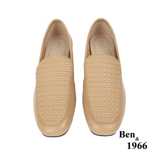 Ben&1966高級頭層牛皮質感編織樂福鞋-太妃糖棕(236022)