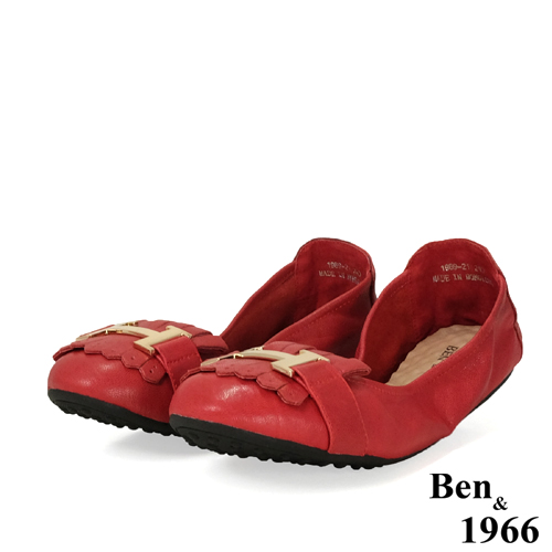 Ben&1966流行H釦水染羊皮摺疊鞋-紅(1560034)