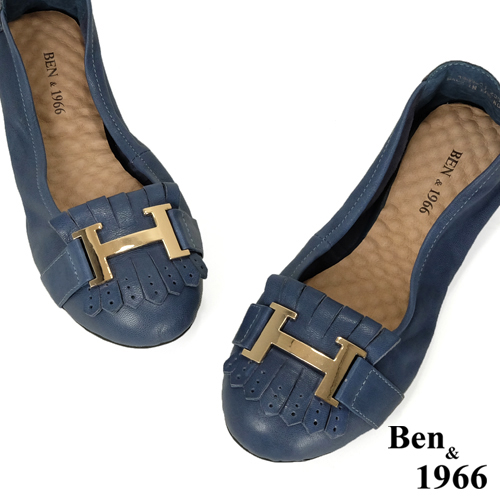 Ben&1966流行H釦水染羊皮摺疊鞋-藍(1560032)