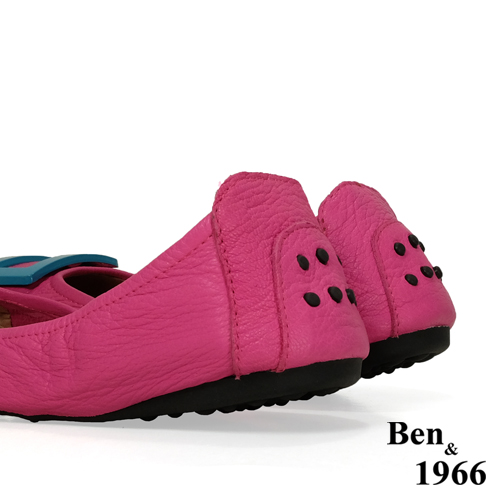Ben&1966高級頭層水染羊皮經典方釦折疊鞋-桃紅(1360446)