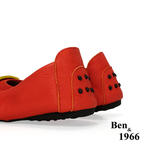 Ben&1966高級頭層水染羊皮經典方釦折疊鞋-紅(1360444)