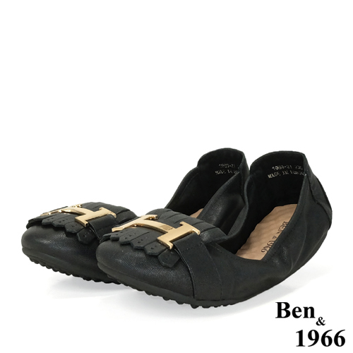 Ben&1966流行H釦水染羊皮摺疊鞋-黑(1560031)