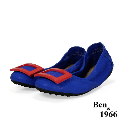Ben&1966高級頭層水染羊皮經典方釦折疊鞋-藍(1360442)