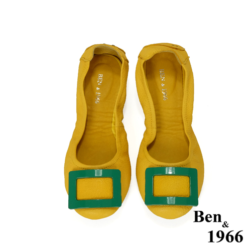Ben&1966高級頭層水染羊皮經典方釦折疊鞋-黃(1360445)